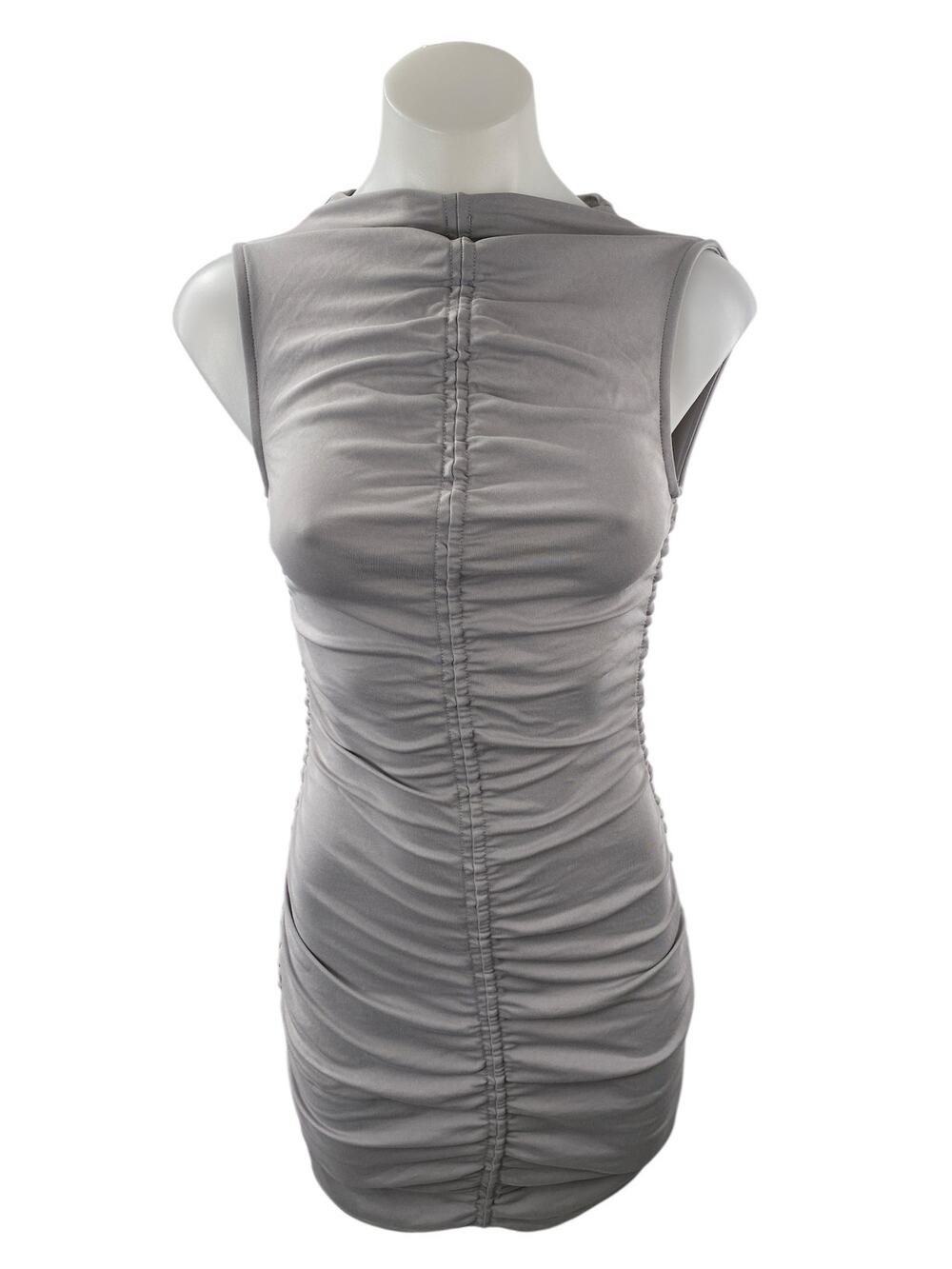 H&M Women's Gray Ruched Sleeveless Mock Neck Tank Mini Bodycon Dress Size XS